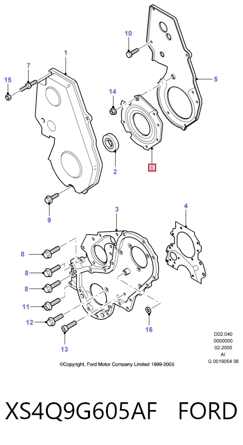 Прокладка передньої кришки двигуна, сальник ПНВТ XS4Q9G605AF Ford