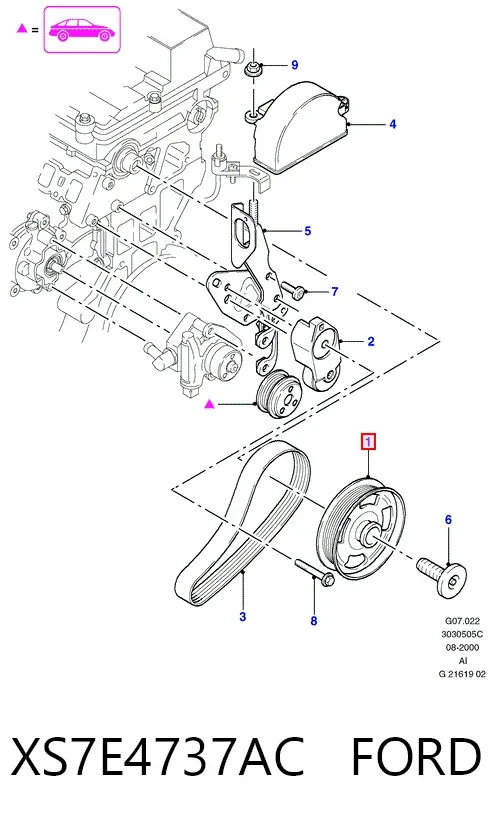 Шків розподілвала для приводного струмкового ременя XS7E4737AC Ford