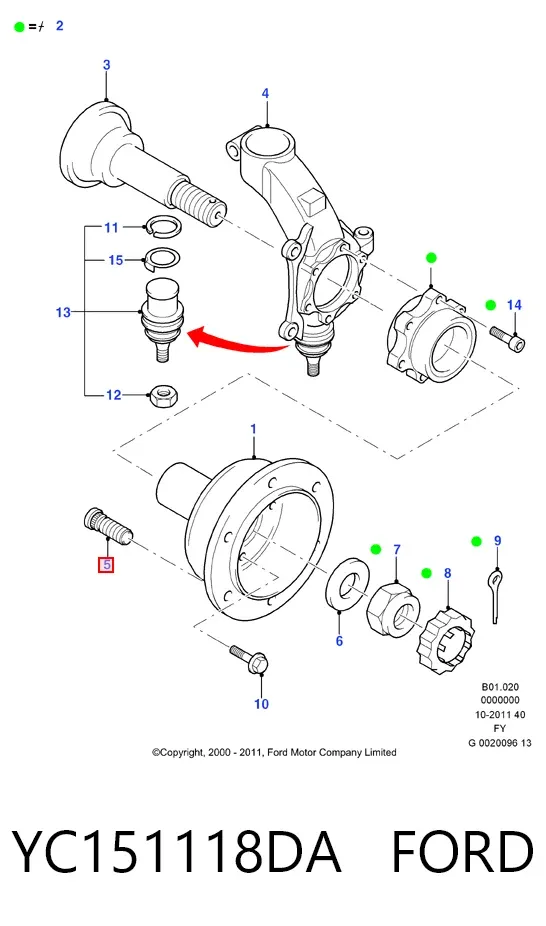 Шпилька колісна, передня YC151118DA Ford