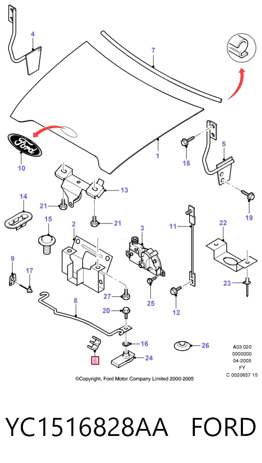 Фіксатор підпори капота YC1516828AA Ford