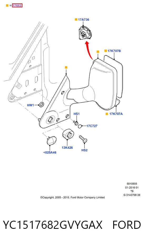 Дзеркало праве YC1517682GVYGAX Ford