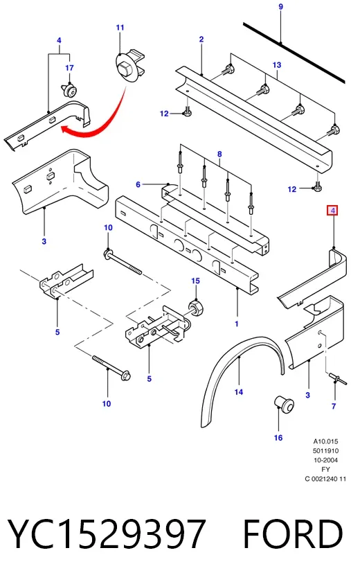 Накладка бампера заднього, ліва YC1529397 Ford