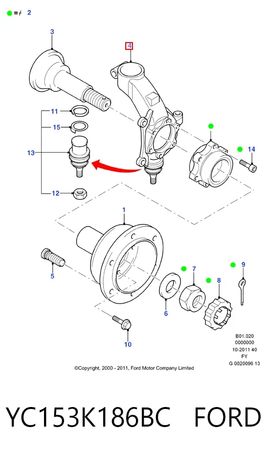 Цапфа - поворотний кулак передній, лівий YC153K186BC Ford
