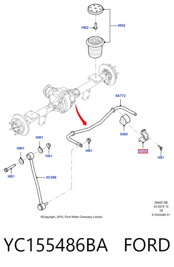 Цапфа - поворотний кулак задній YC155486BA Ford