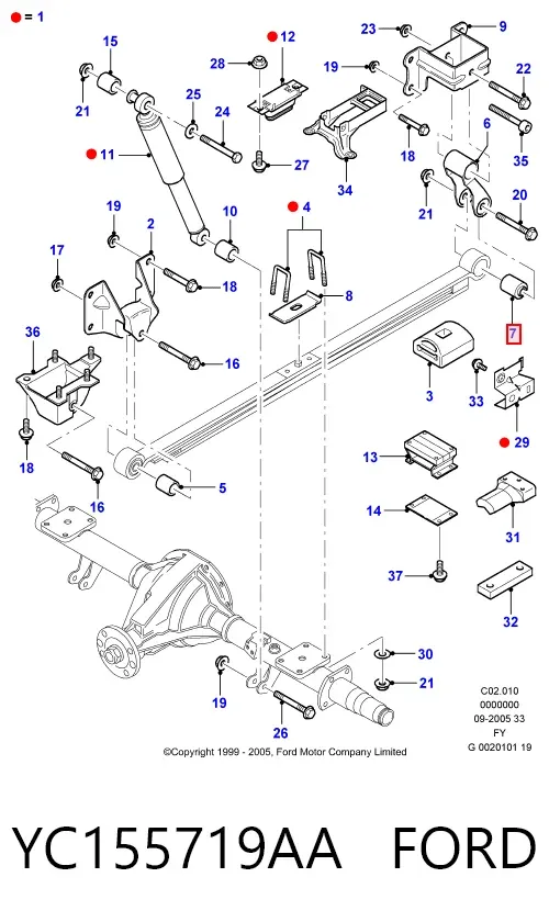 Сайлентблок ресори, задній YC155719AA Ford