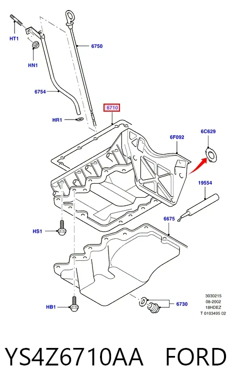 Прокладка піддону картера двигуна YS4Z6710AA Ford