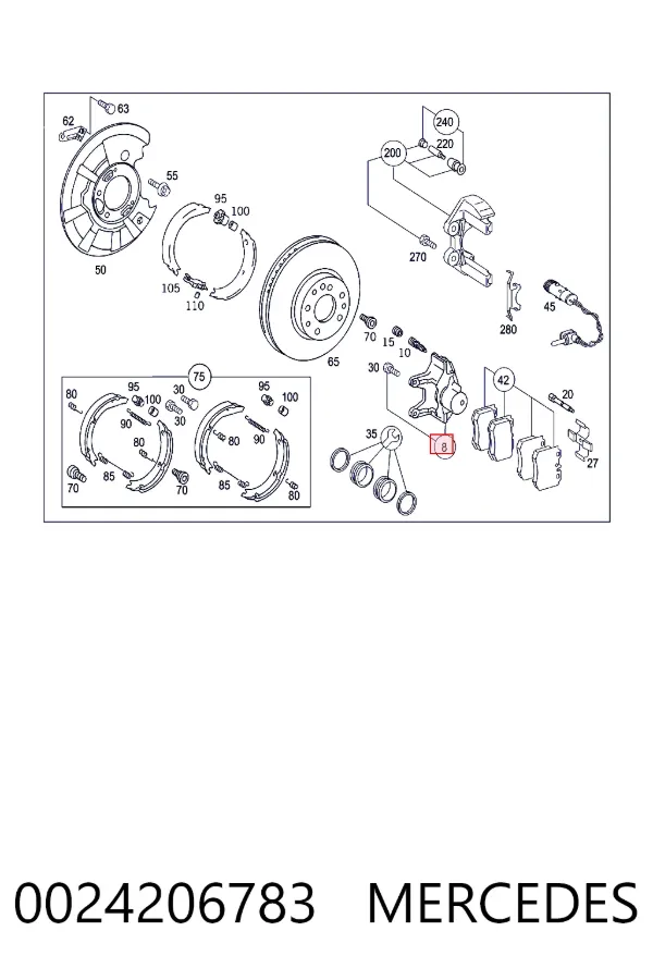 Супорт задній лівий A0024206783 Mercedes