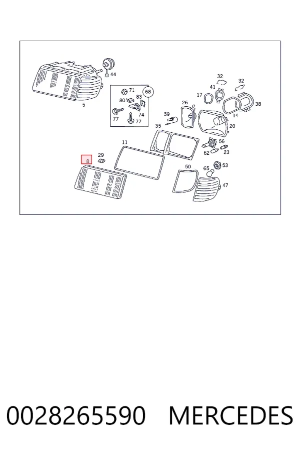 Скло правого ліхтаря Mercedes A0028265590