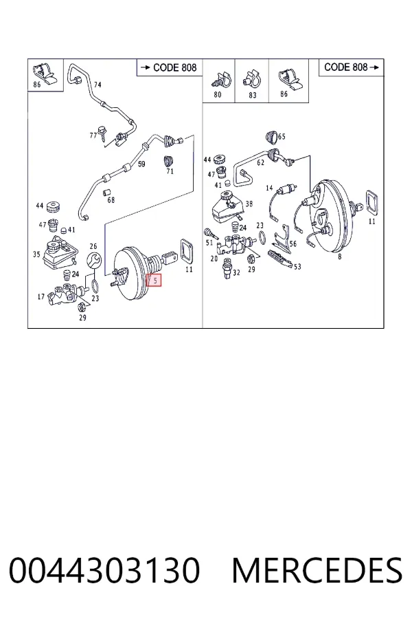 Вакуумний підсилювач гальм Mercedes A0044303130