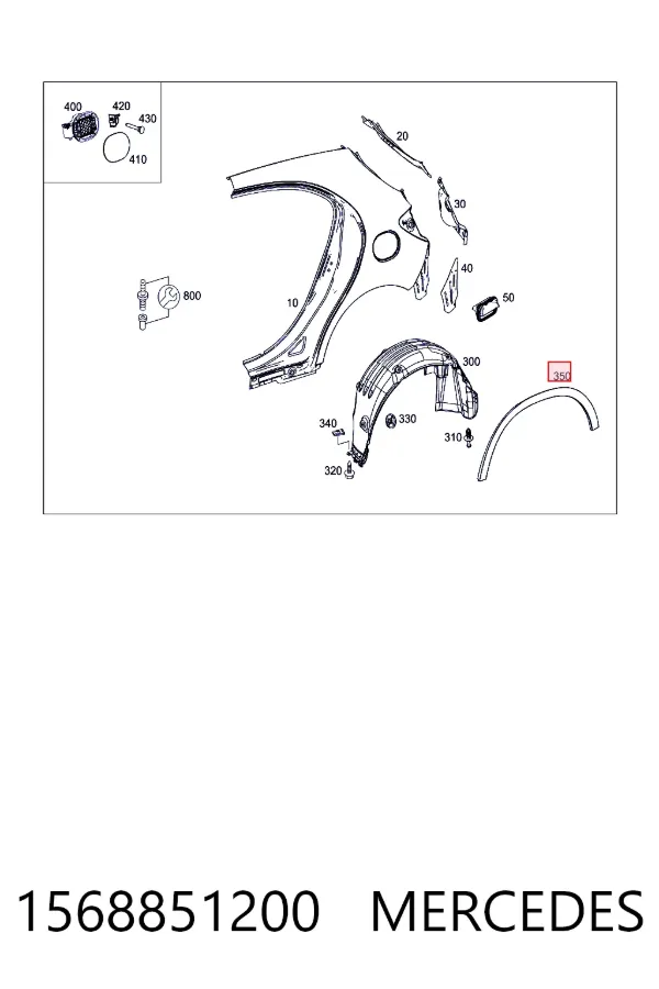 A1568851200 Mercedes Молдинг арки колеса заднього, правий