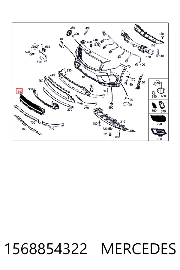 Решітка переднього бампера, центральна Mercedes A1568854322 ціна, від 44.94 USD
