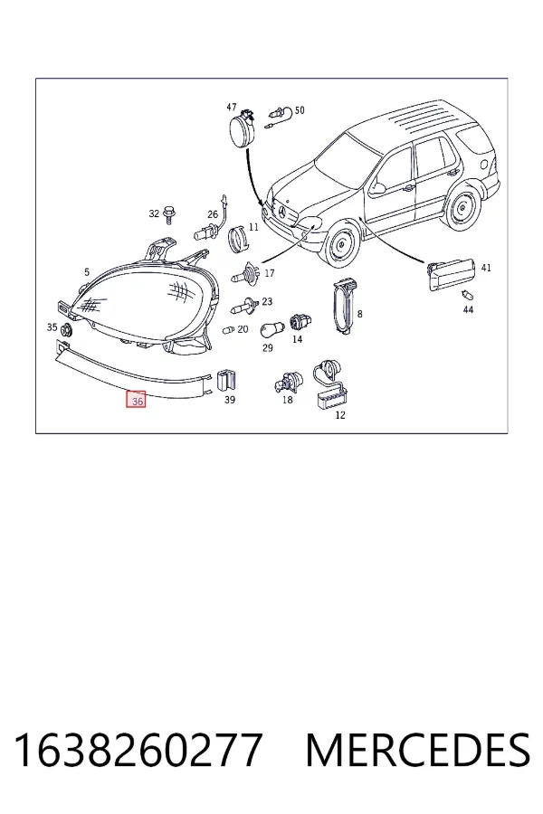 Вія (накладка) правої фари Mercedes A1638260277 ціна, від 19.41 USD