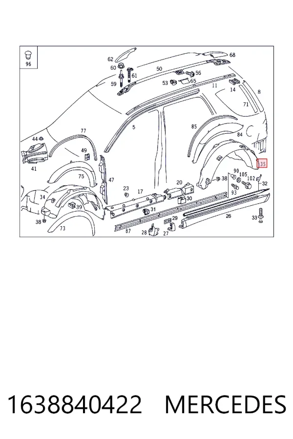 Підкрилок заднього крила, правий Mercedes A1638840422 ціна, від 10.13 USD