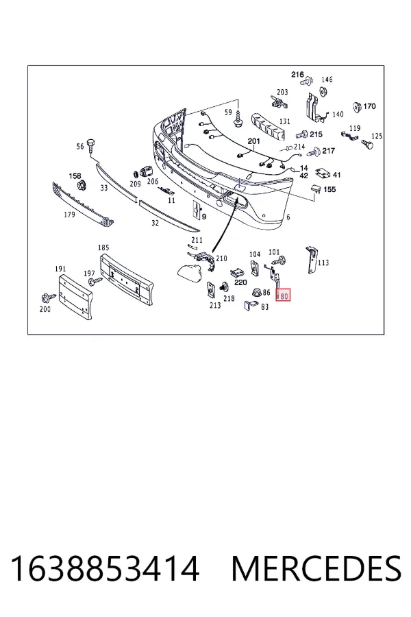 Кронштейн бампера переднього, правий Mercedes A1638853414 ціна, від 19.92 USD