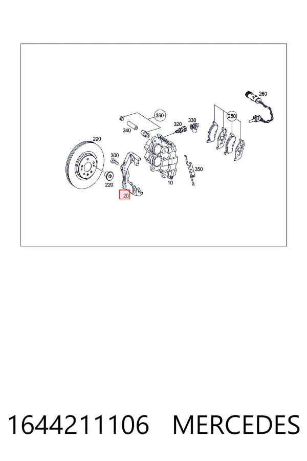 Купити A1644211106 Mercedes Скоба супорту переднього
