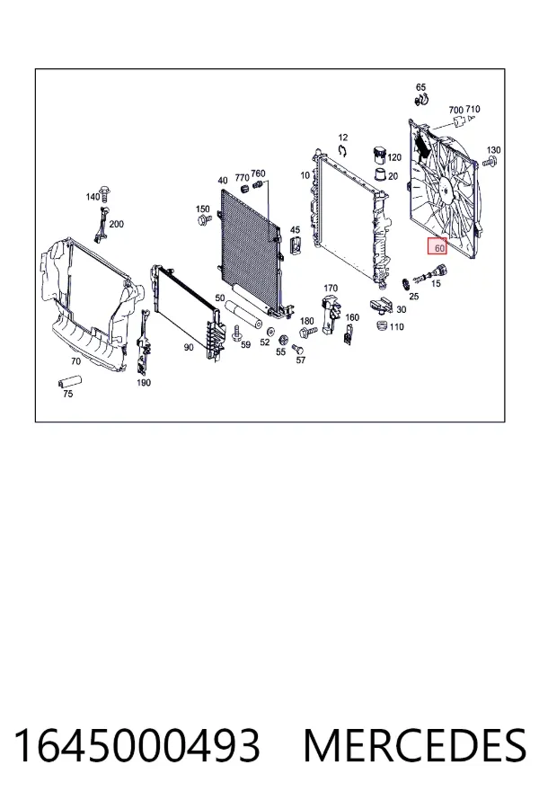 A1645000493 Mercedes Дифузор радіатора охолодження, в зборі з мотором і крильчаткою