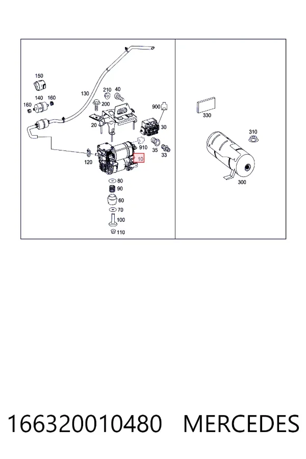 Компресор пневмопідкачки (амортизаторів) A1663200104 Mercedes