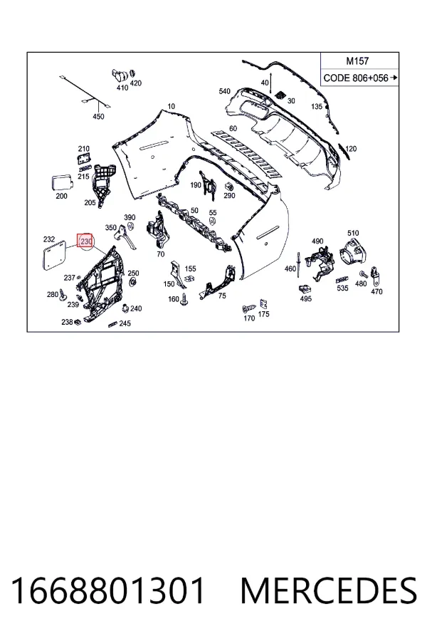 Купити A1668801301 Mercedes Кронштейн бампера заднього, зовнішній правий