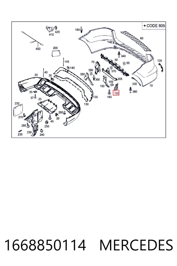 Кронштейн бампера заднього, лівий Mercedes A1668850114 ціна, від 21.54 USD