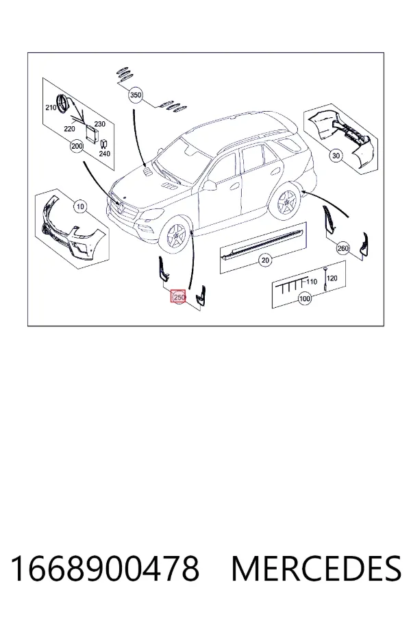 Бризковики передні, комплект Mercedes A1668900478 ціна, від 146.97 USD