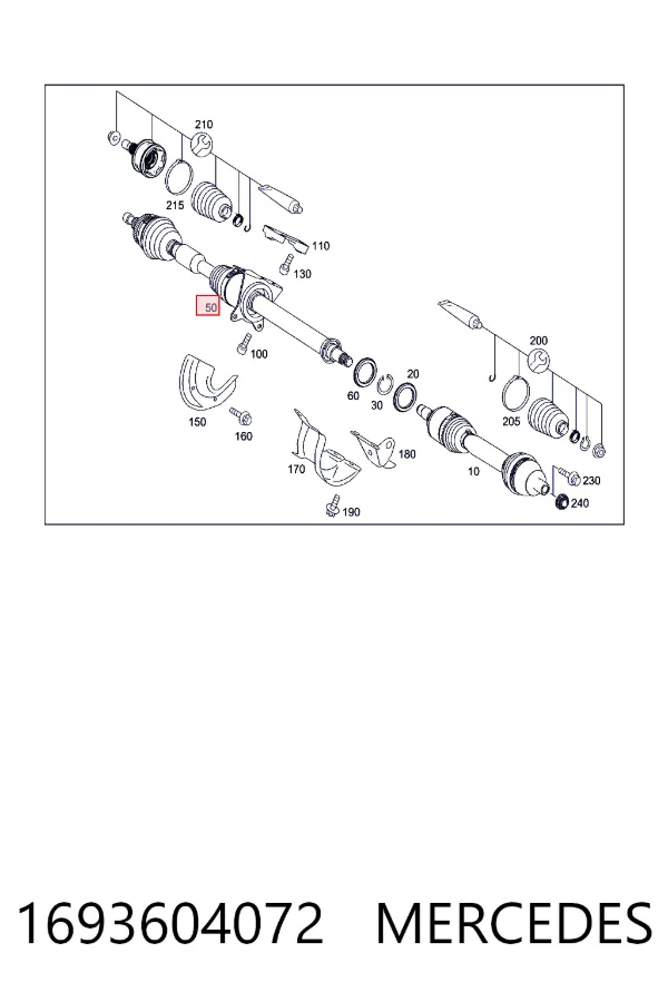 Піввісь передня, права Mercedes A1693604072 ціна, від 144.48 USD