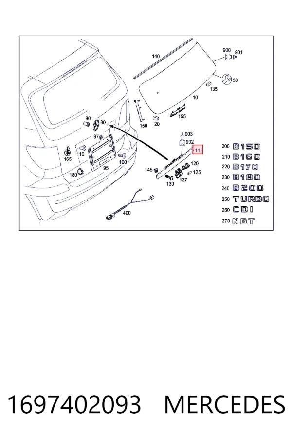 Ручка 3-х (5-х) дверей, зовнішня Mercedes A1697402093