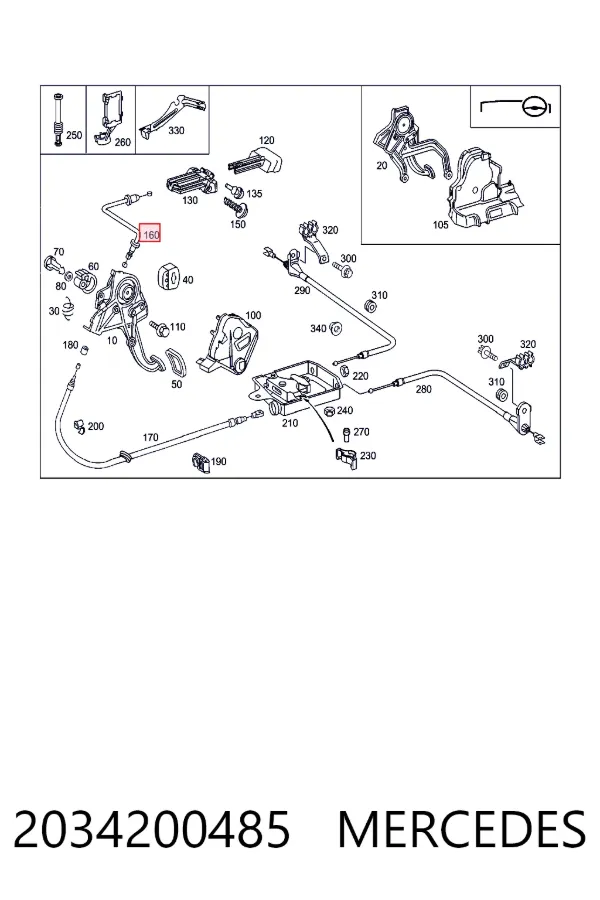 Трос стоянкового гальма передній Mercedes A2034200485 ціна, від 6.27 USD