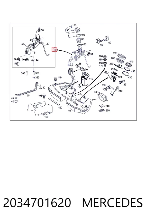 Шланг заливної горловини, паливного бака Mercedes A2034701620 ціна, від 25.31 USD