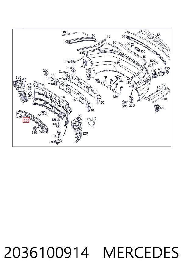 A2036100914 Mercedes Шина бампера заднього