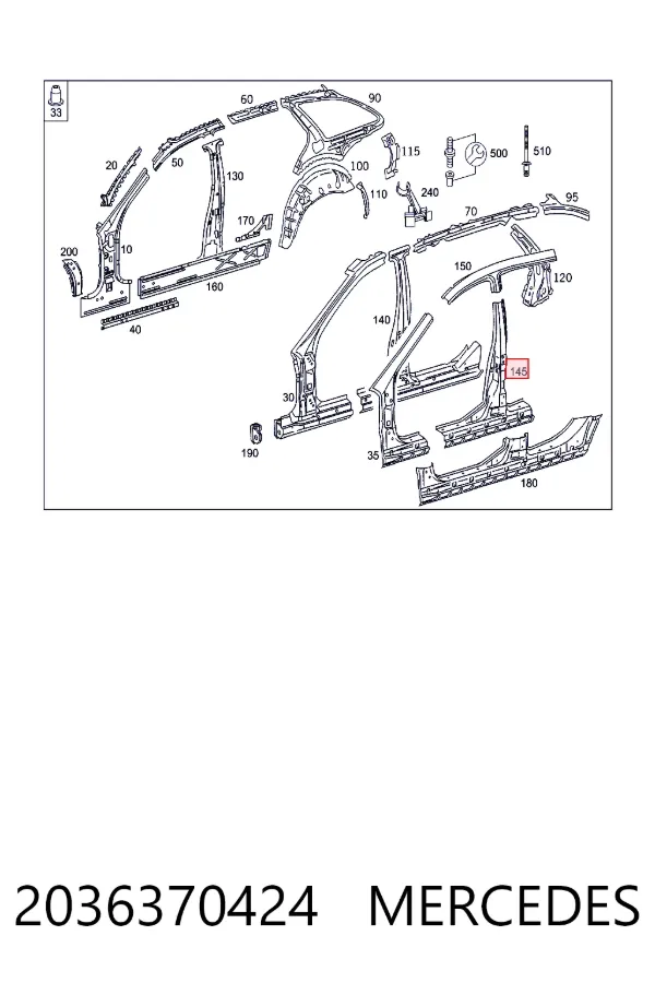 Стійка центральна, права Mercedes A2036370424 ціна, від 63.34 USD