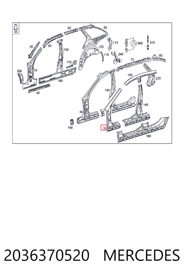 Стійка кузова передня, ліва Mercedes A2036370520 ціна, від 98.07 USD