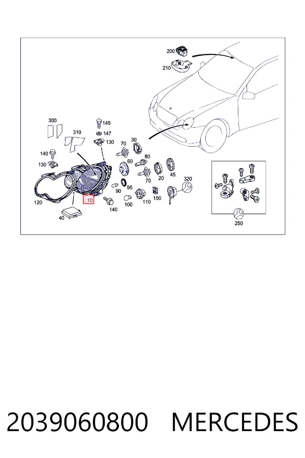 Купити A2039060800 Mercedes Права блок фара