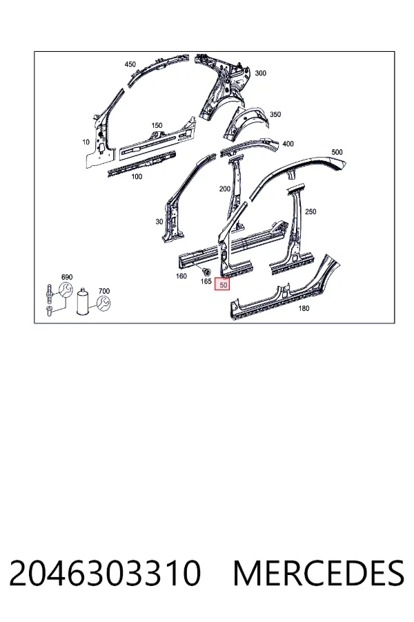 Стійка кузова передня, ліва Mercedes A2046303310 ціна, від 180.55 USD