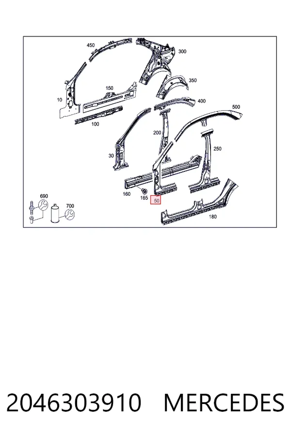 Стійка кузова передня, ліва Mercedes A2046303910 ціна, від 180.55 USD