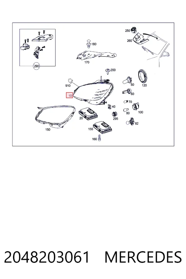 Основна фара - вставка Mercedes A2048203061 ціна, від 396.05 USD