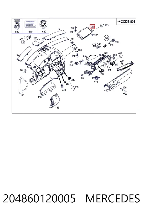 Купити A204860120005 Mercedes Установка подушки безпеки пасажира