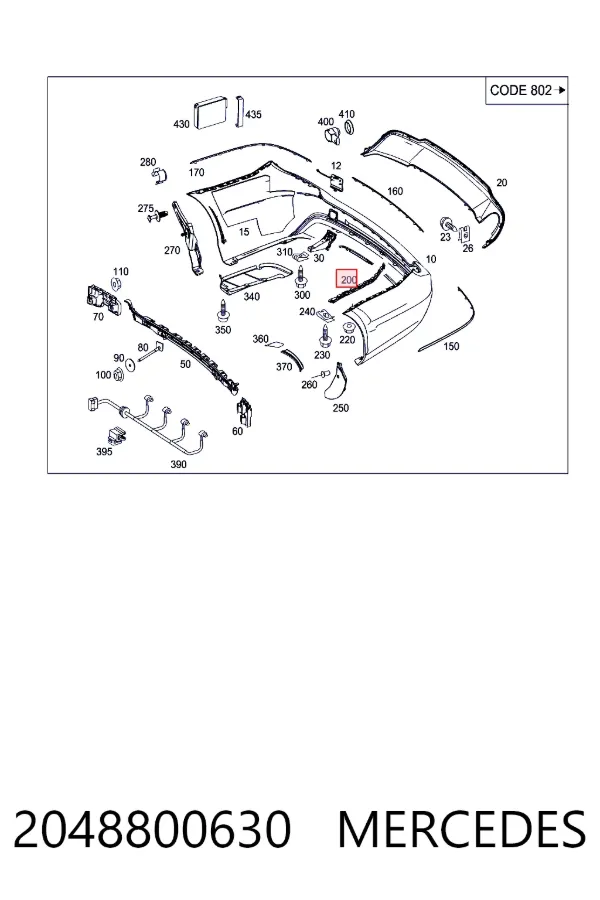 A2048800630 Mercedes Напрямна заднього бампера, права