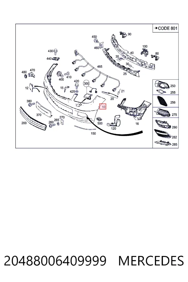 Купити A2048800640 Mercedes Буфер (бампер) передній