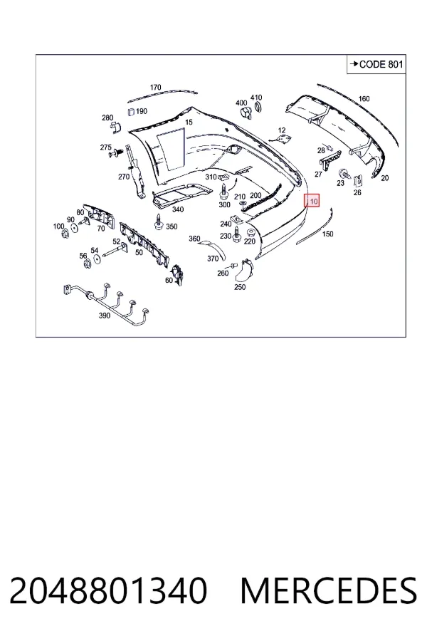 Купити A2048801340 Mercedes Задній бампер
