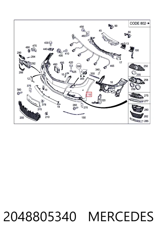 Бампер передній Mercedes A2048805340