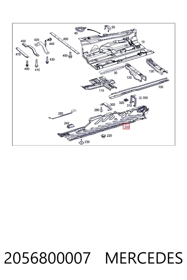 Захист днища, правий Mercedes A2056800007 ціна, від 56.86 USD