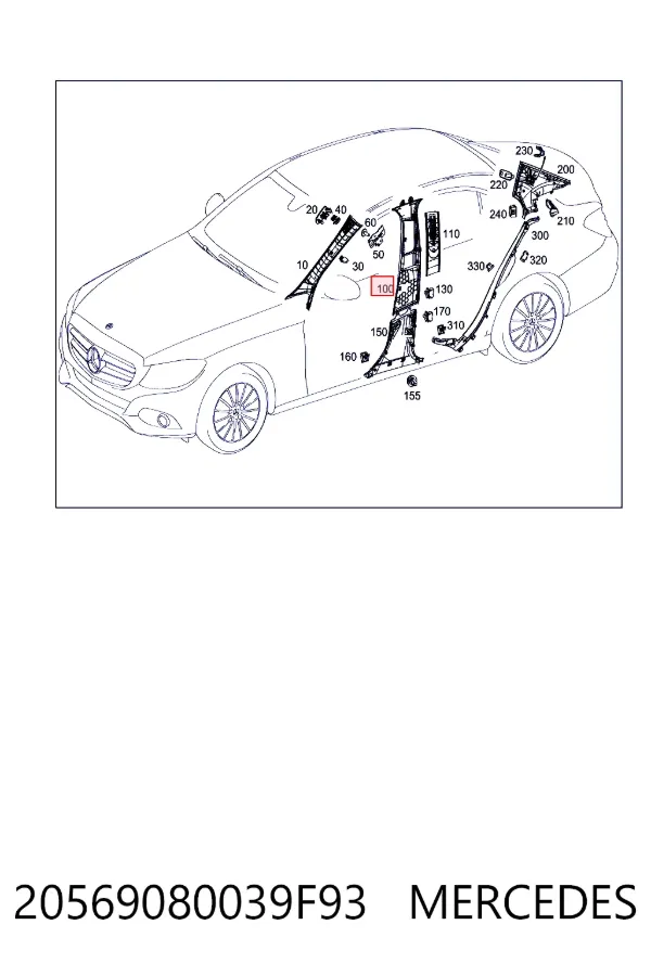 Обшивка стійки кузова внутрішня, середня права Mercedes A20569080039F93 ціна, від 31.67 USD