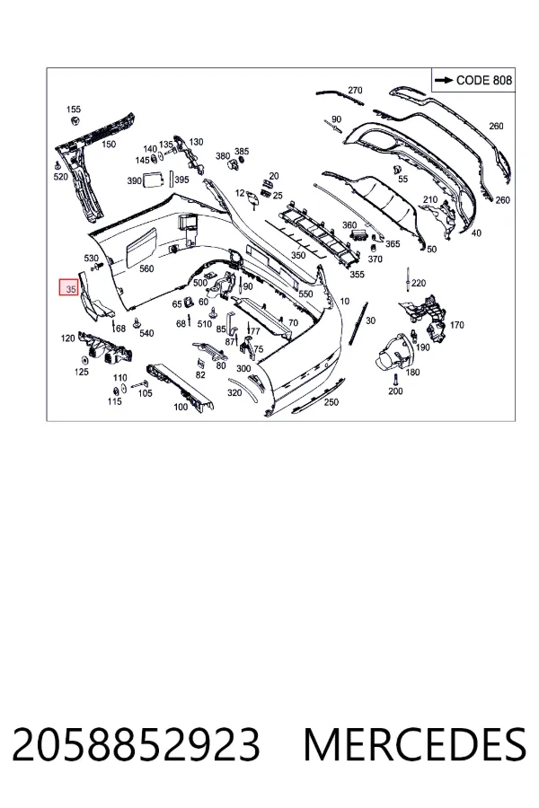 Кронштейн бампера заднього A2058852923 Mercedes