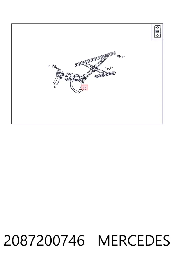 Склопідйомник передньої лівої двері A2087200746 Mercedes