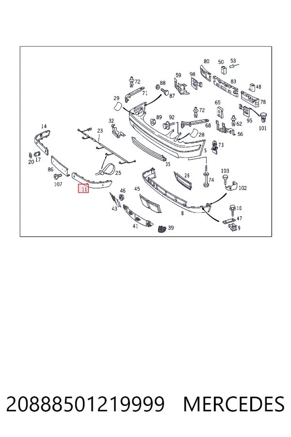 Переднє ліве ікло бампера Mercedes A2088850121