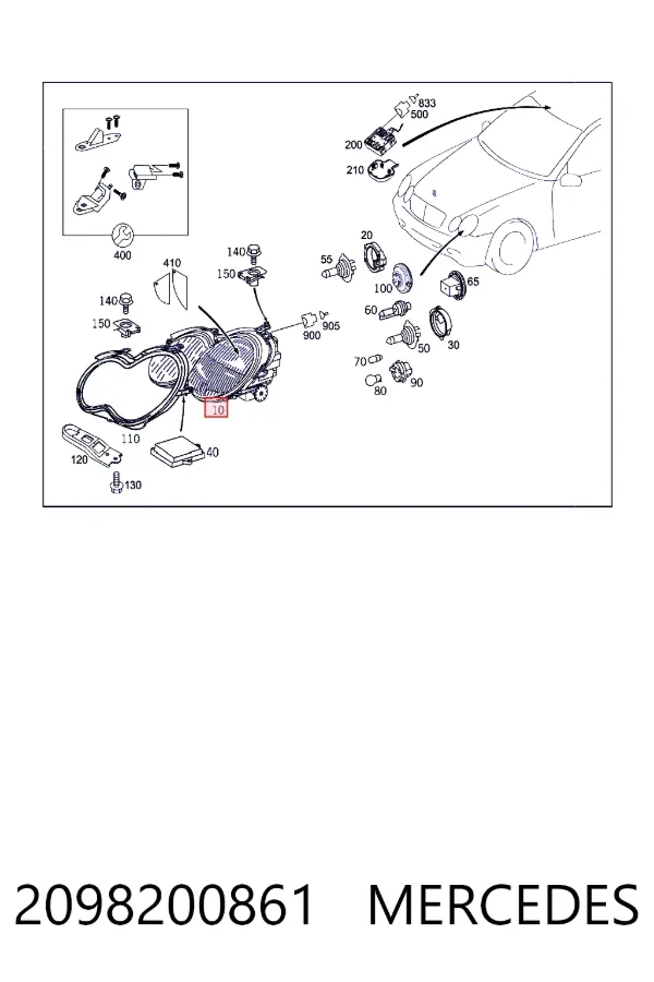 Фара правая Mercedes A2098200861 ціна, від 384.89 USD
