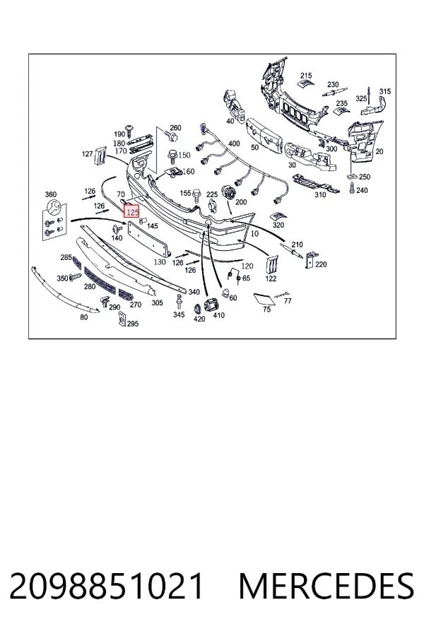 Купити A2098851021 Mercedes Молдинг переднього бампера, правий