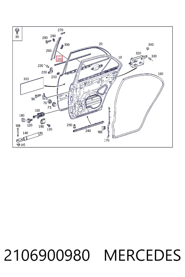 A2106900980 Mercedes Молдинг опускного скла двері задньої, лівої