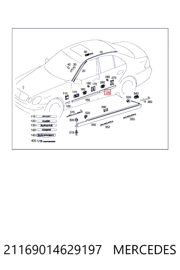 Молдинг задніх лівих дверей A2116901462 Mercedes