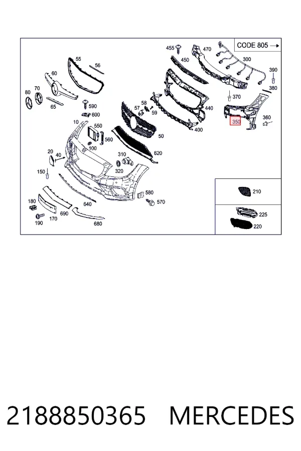 Купити A2188850365 Mercedes Кронштейн бампера переднього, лівий